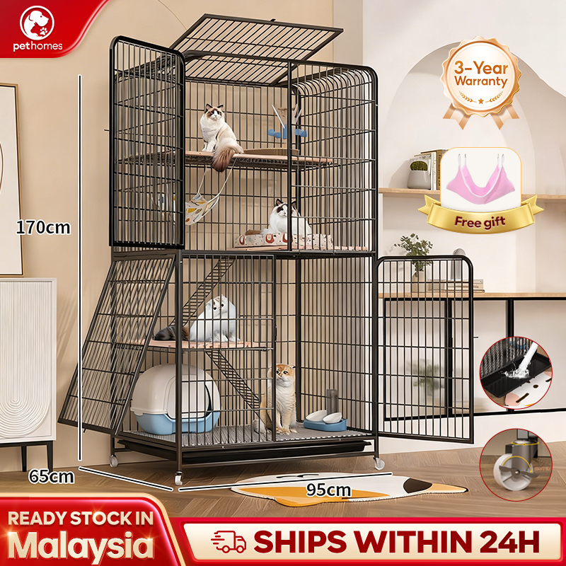 Sangkar Kucing Besar Big Cat Cage Cat House with Litter Box Cat Villa Spacious Large Platform 猫笼