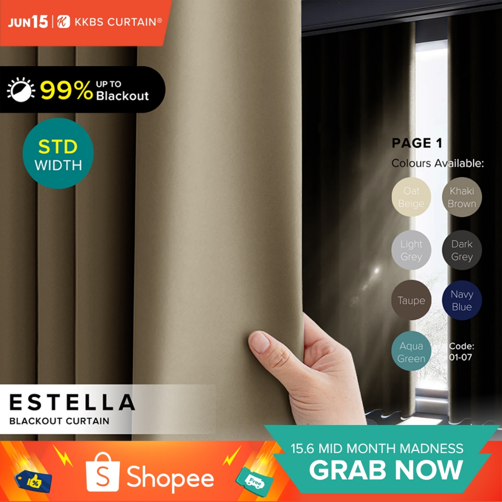 KKBS CURTAIN Estella 90-99% Blackout Curtain Ready Made Hook & Eyelet - Page 1