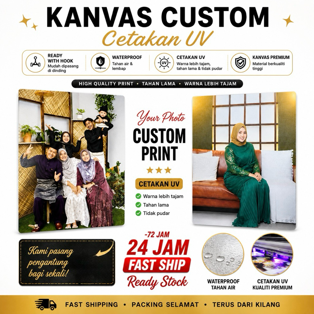 HARGA PROMOSI Customize Canvas Printing Valentine Couple Family -A4/ A3/ A2/ A1 /Waterproof /Anti Fade up to 2 years