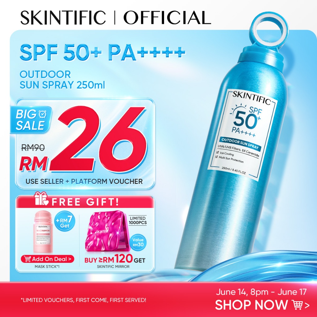 SKINTIFIC Outdoor Sun Spray Sunscreen Mist SPF50+ PA++++ Light Sweatproof Waterproof UV Protection 5X Ceramide (250ml)