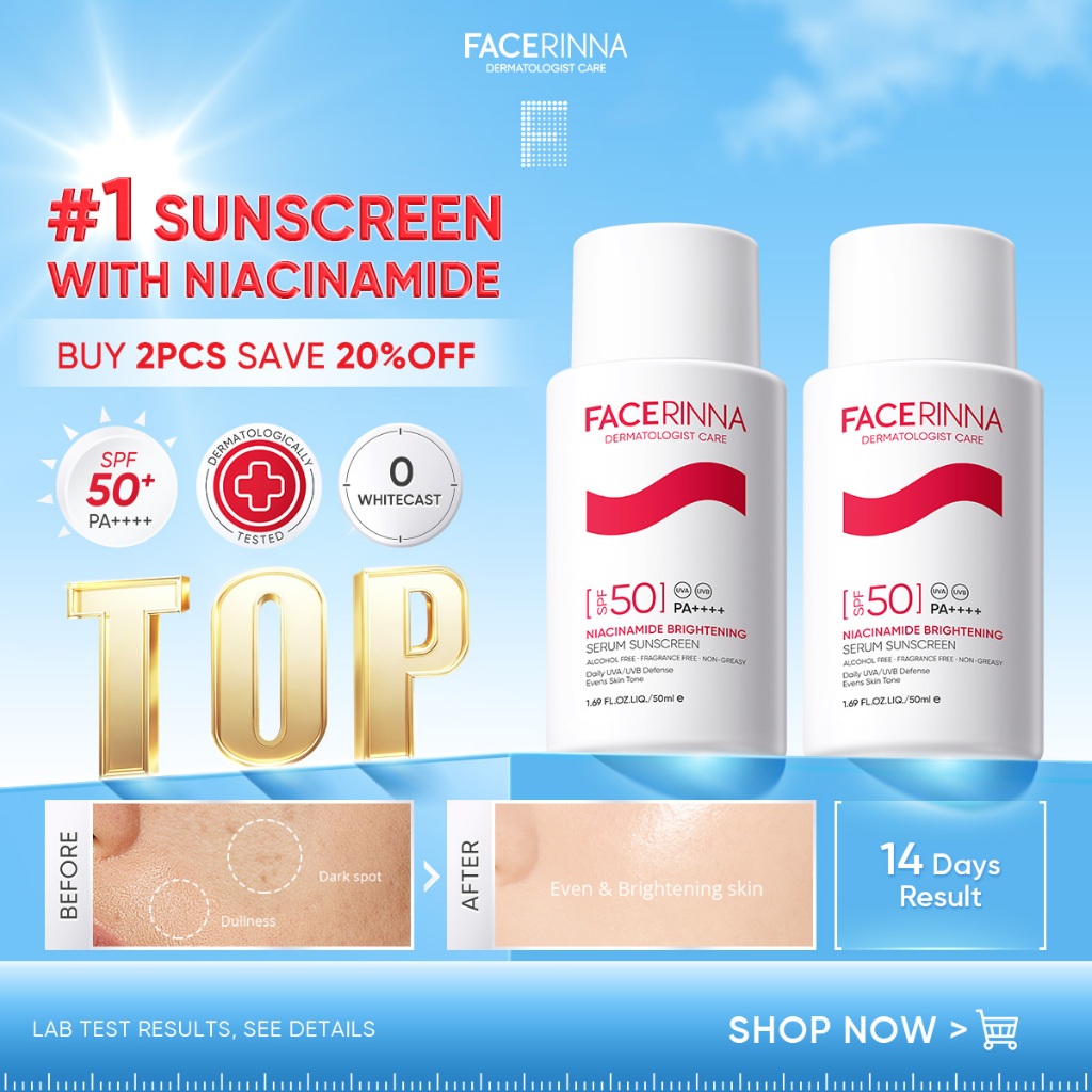 [TOP SELLER]FACERINNA-Serum Sunscreen SPF50+ PA++++ Niacinamide Brightening UVA/UVB Defense Even Skin Tone UV Protection