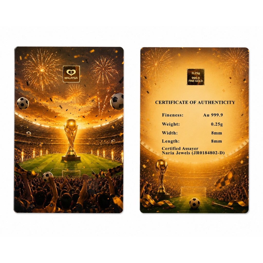 Naria 999.9/24K Gold Bar 0.25gm World Cup Football Design Pelaburan Emas Koleksi&hellip;