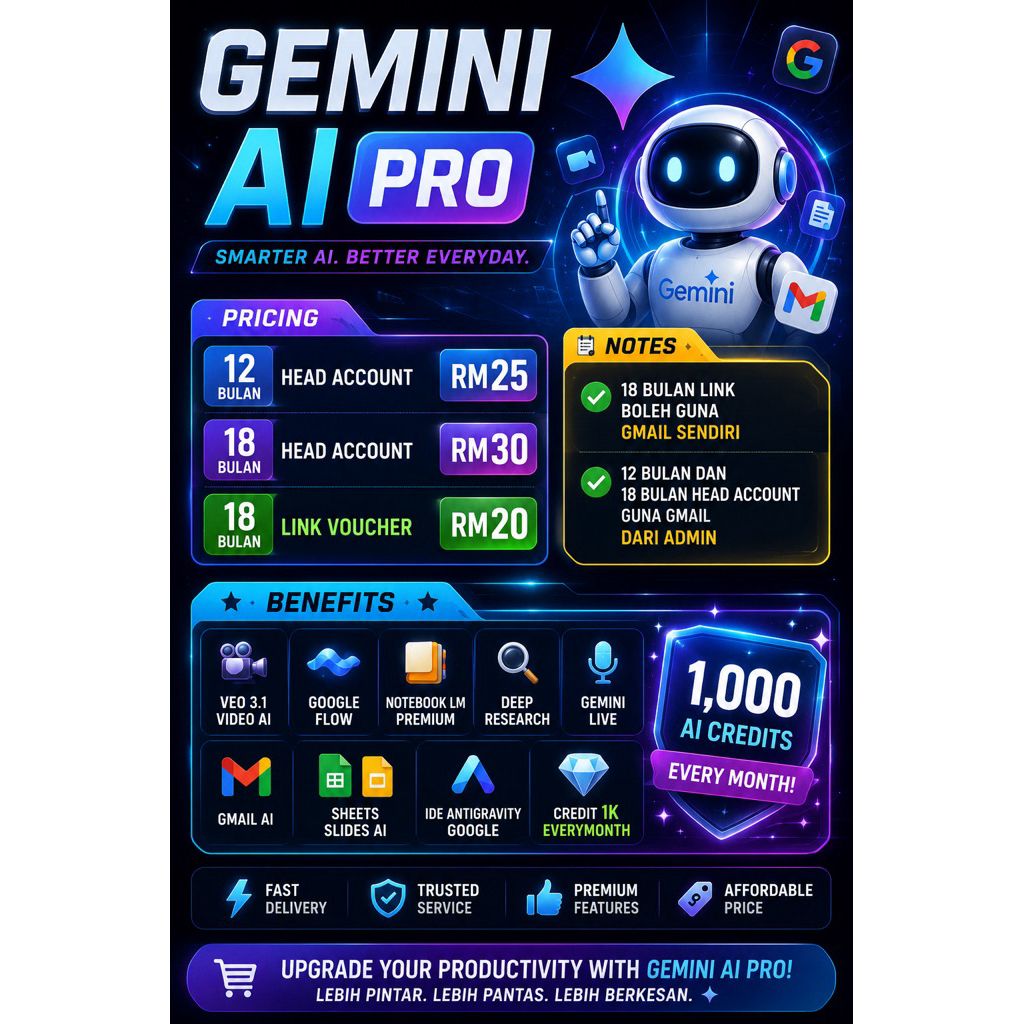Google AI Pro 18 Months Head Account | Owner Family | Invite 5 Members | Gemini Pro | Veo 3.1 | Google Flow | 5TB