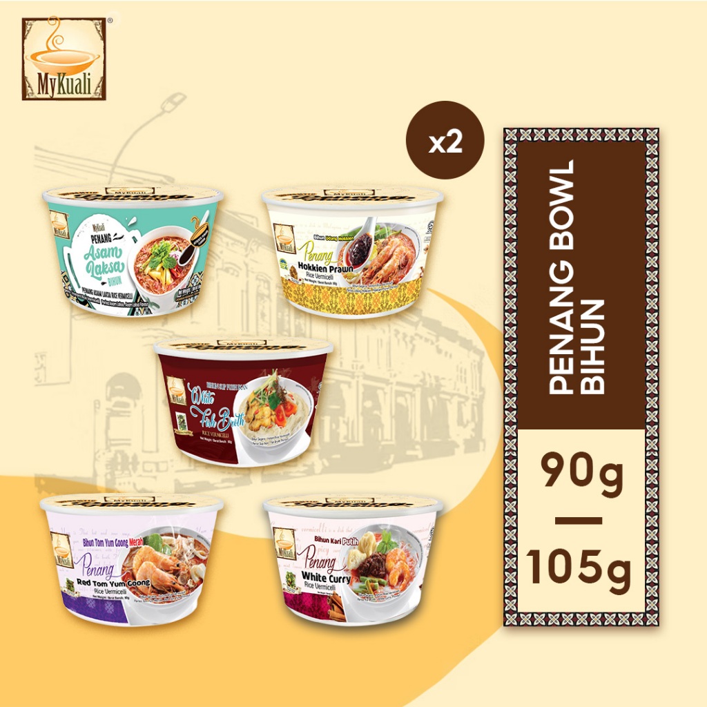 MyKuali Instant Bowl Bihun | Authentic Penang Flavours | 5 Flavours (Twin Bowl)