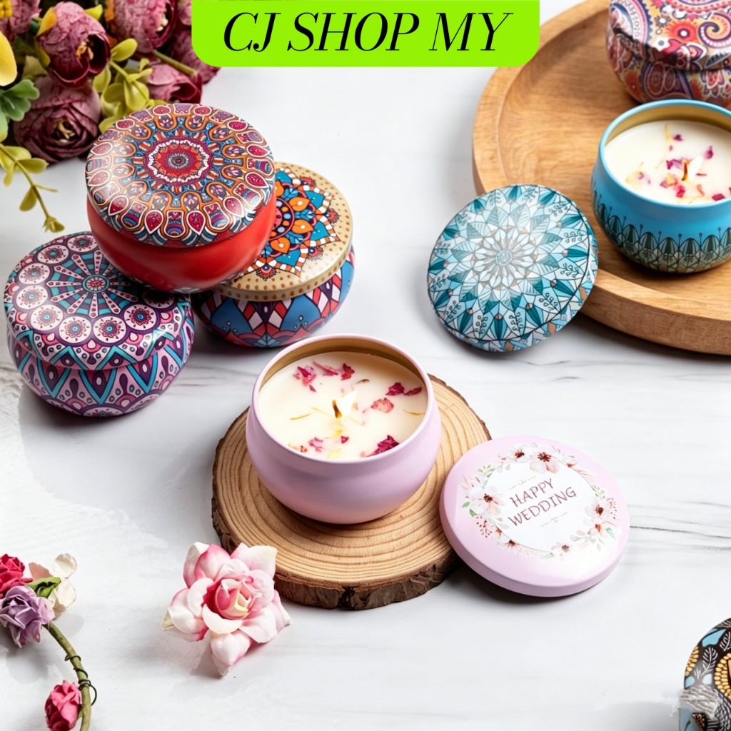 Handmade Aroma Scented Candle with Real Flowers & Natural Soy Wax —Lilin Door Gift (Relaxing Scents)