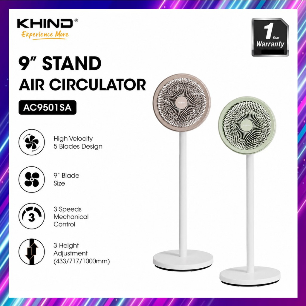 KHIND 9" Stand Fan Air Circulator AC9501SA Turbo Stand Fan Table Fan JET AIR FAN Kipas Berdiri Meja