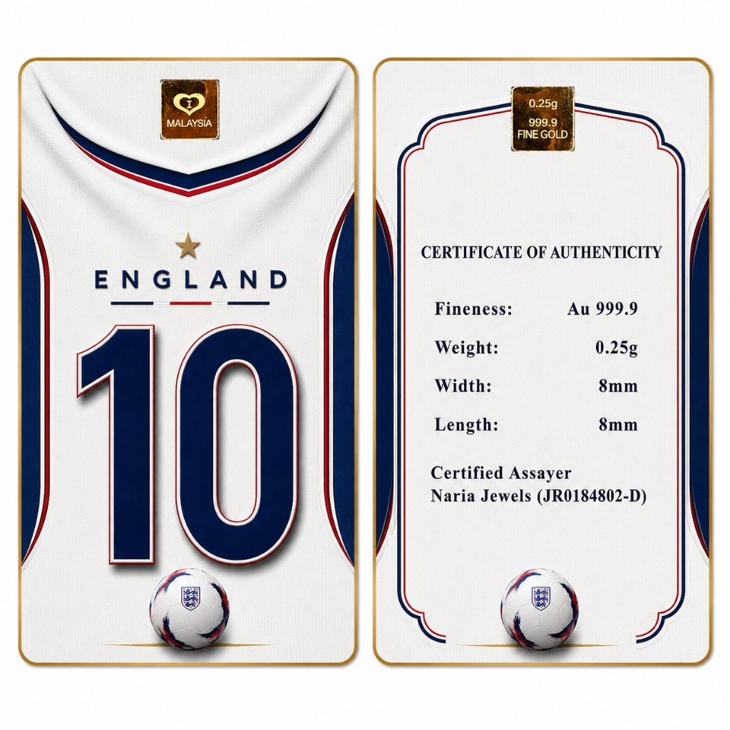 Naria 999.9/24K Gold Bar 0.25gm England Design Football Series Gold Investment Pelaburan&hellip;