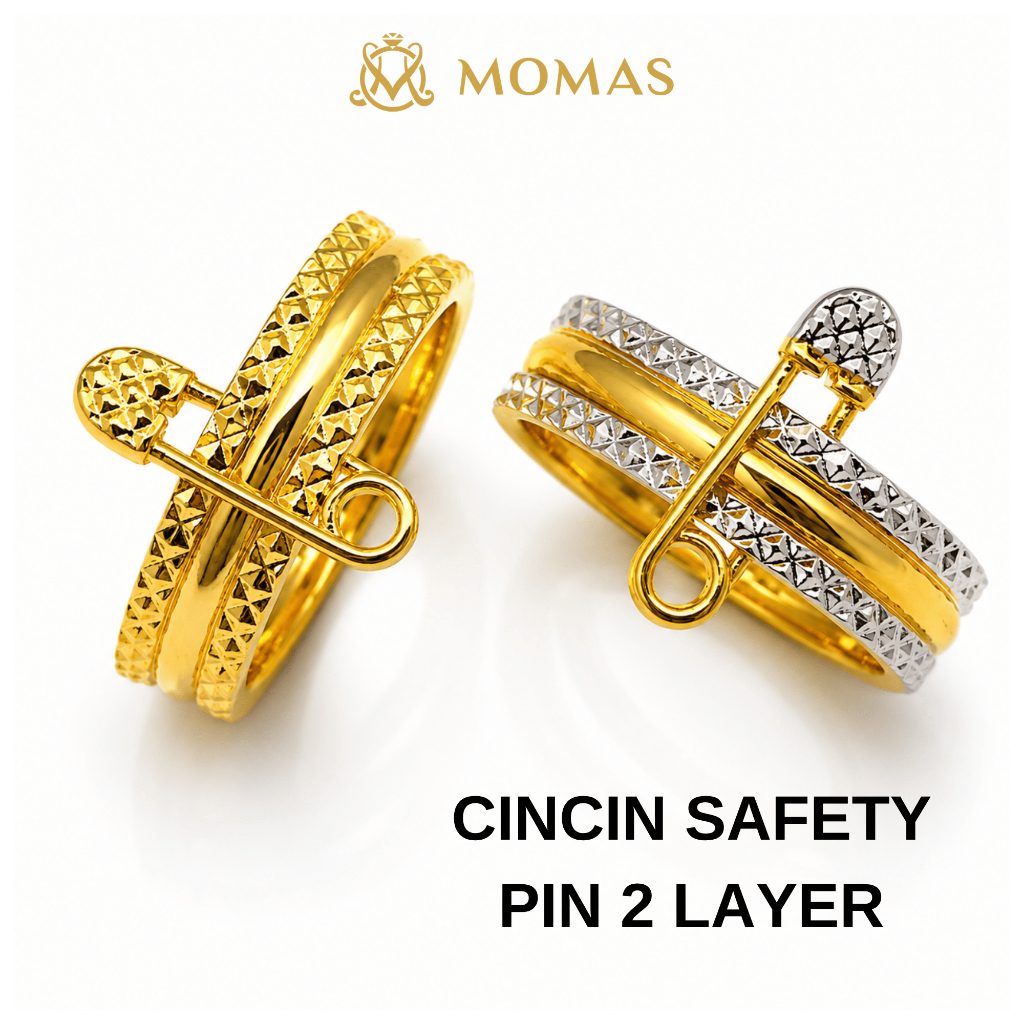 MOMAS CINCIN SAFETY PIN 2 LAYER 5D Emas 916 Original Cincin Emas 916 Tulen Cincin Bajet Emas 916 Cincin Murah Emas