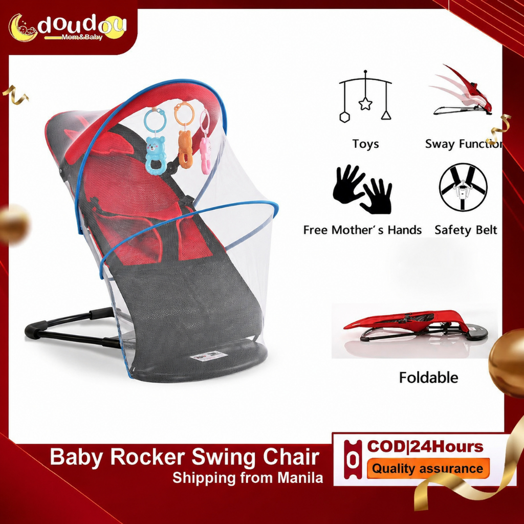 Ready StockBaby Rocking Chair Baby Bouncer Baby Gear Chair Safety Seat Bounce Chair Breathable Soft Cotton Fabric