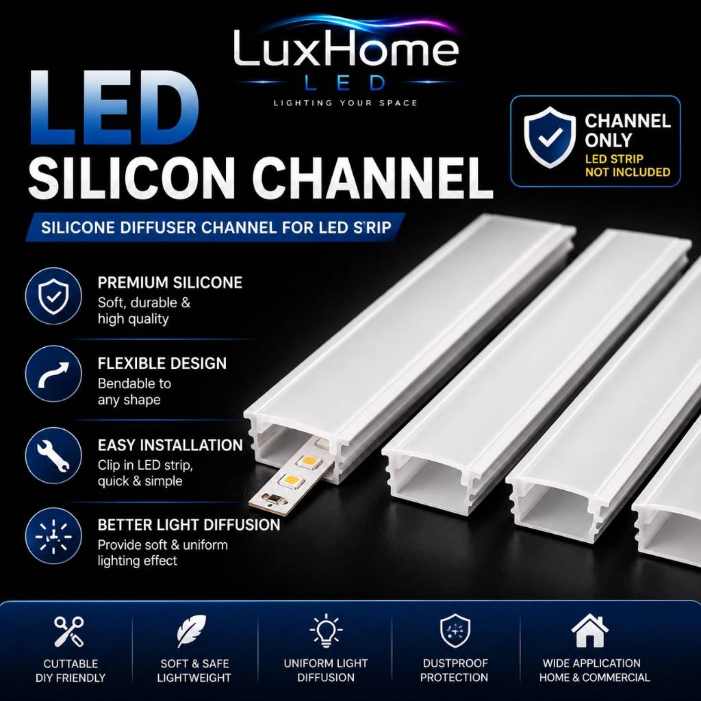 LED Silicone Channel Flexible Diffuser for COB LED Strip Soft Silicone Cover | Saluran Silikon LED Fleksibel Penutup Lam