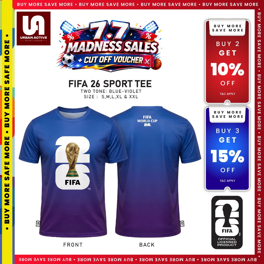 FIFA 2026 Official Microfiber Dry-Fit Jersey - Blue | Buy 2 Save 10% | Buy 3 Save 15% | Unisex Sports T-Shirt