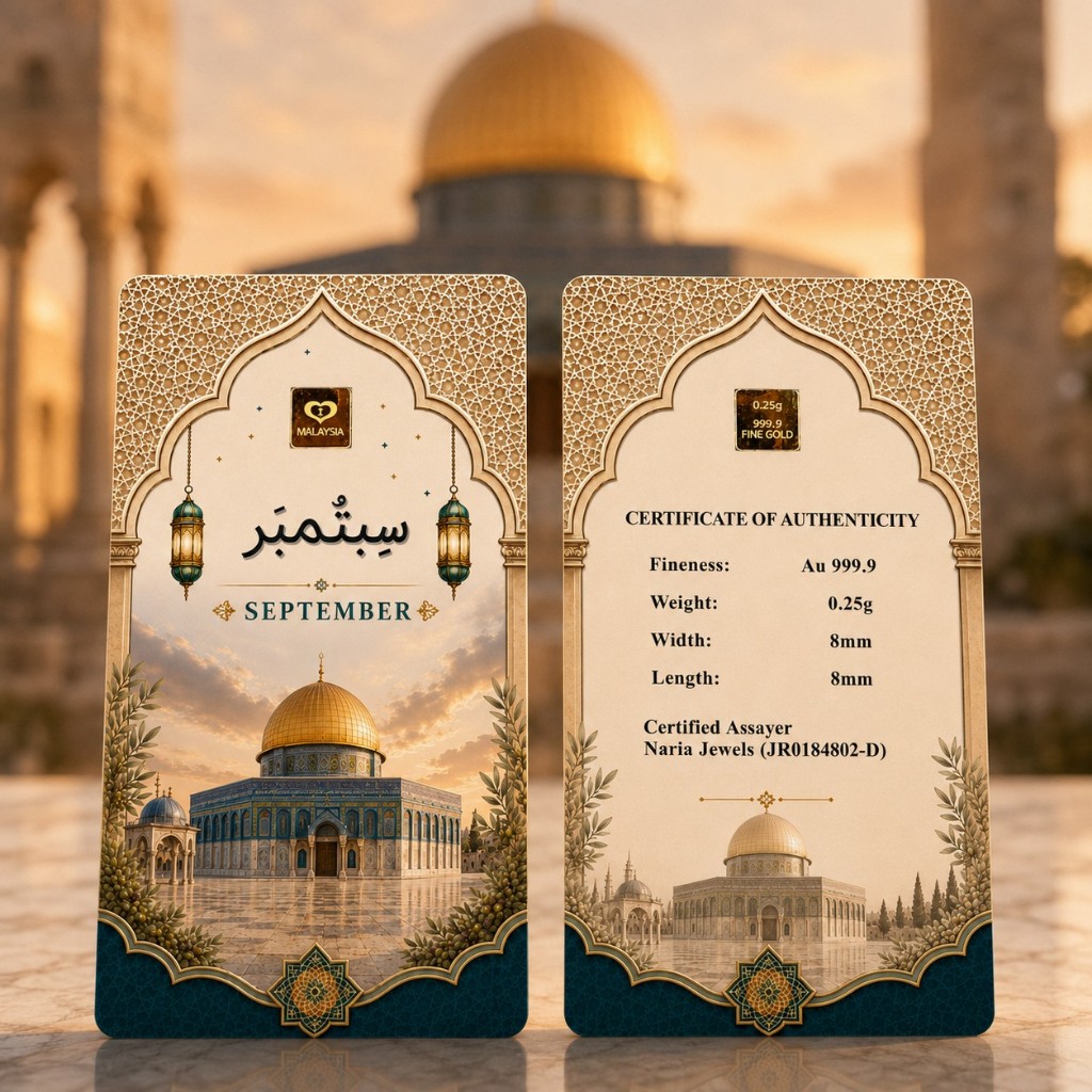 Naria 999.9/24K Gold Bar 0.25gm September Jawi Design Islamic Calendar Collection Pelaburan&hellip;