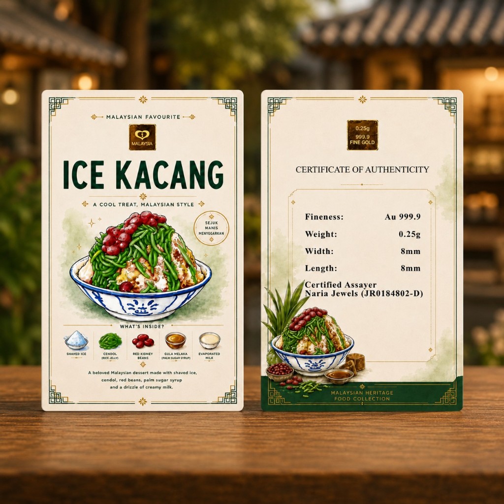 Naria 999.9/24K Gold Bar 0.25gm Ais Kacang Design Food Series Hadiah Untuk&hellip;