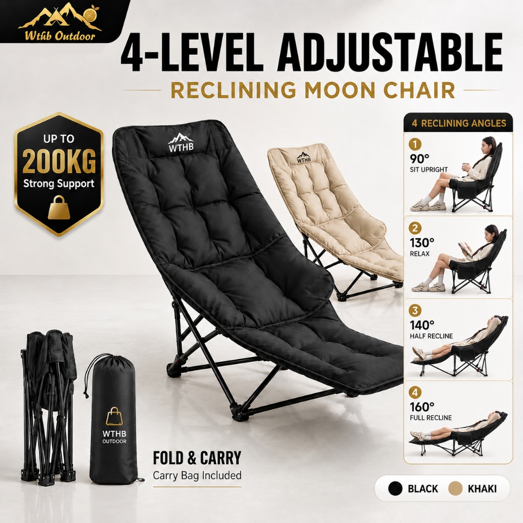 WTHB Adjustable Moon Chair recliner Foldable Kerusi Lipat Portable 200KG Camping Chair Thickened Steel High Back