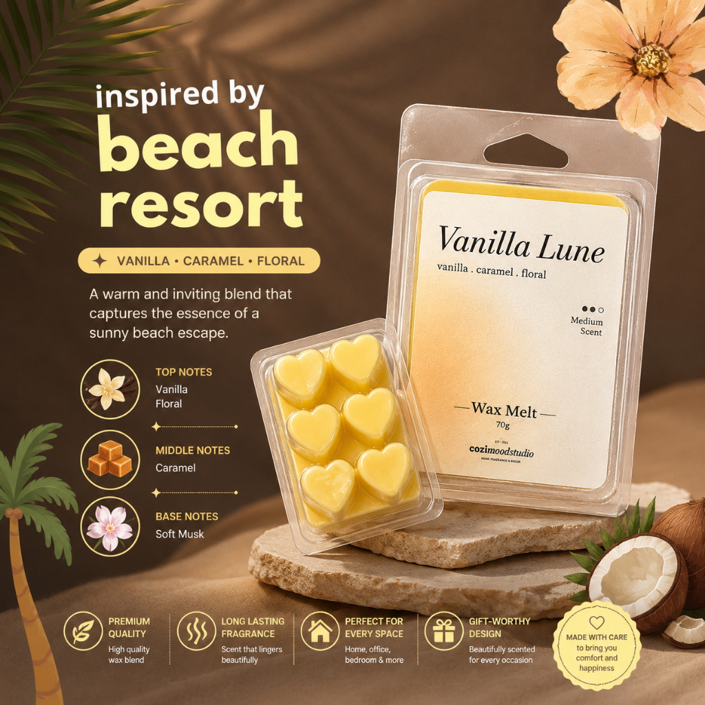 INS Hotel Inspired Wax Melt Vanilla Lune Handcrafted Candle Artisan Lilin Wangi Cozi Mood Studio 70g Handcrafted