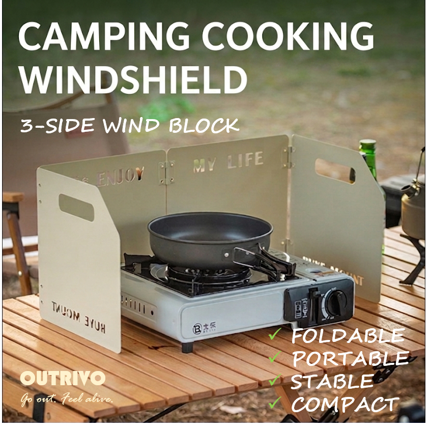 OUTRIVO Stove Windshield Foldable Windscreen Wind Deflector Outdoor Cooking Camping Penghadang Angin Lipat 折叠防风挡板