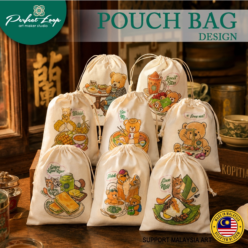 Pouch Bag Asian Heritage Food Cultural Cute Comic Drawing Design Concept (2 Side Print Canvas Bag)