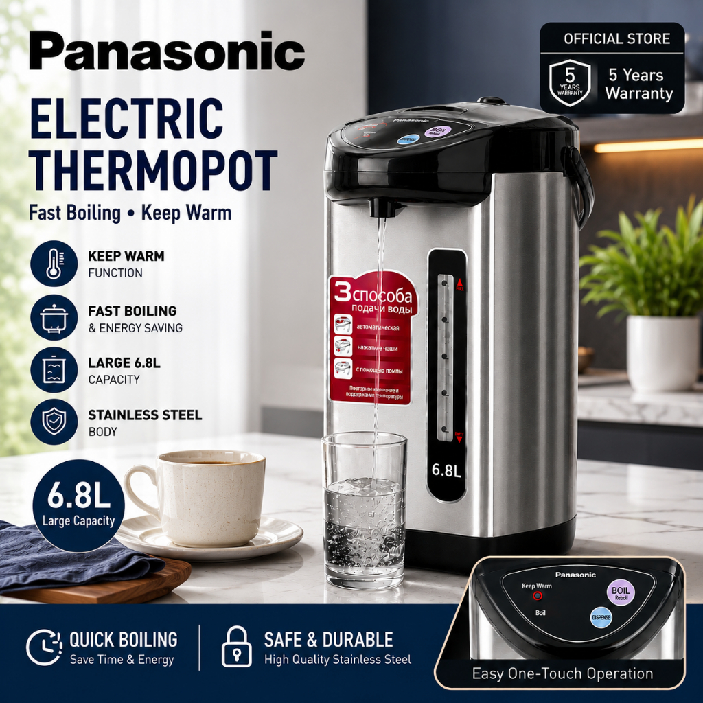 Panasonic 6.8L Electric Water Boiler Hot Water Dispenser Stainless Steel Fast Boil Keep Warm
