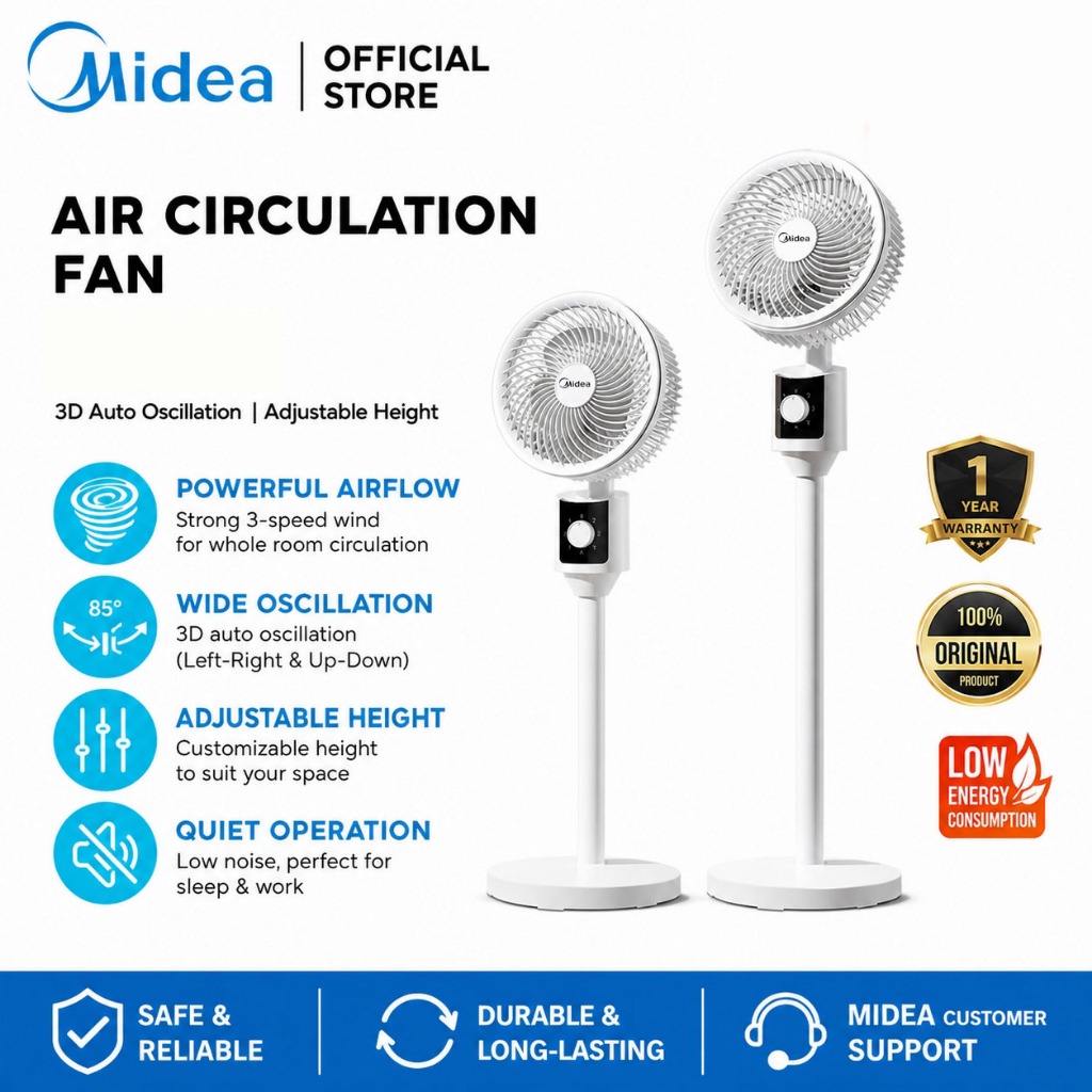 Midea air circulator fan, household floor fan, silent upright turbine fan, table fan, dormitory fan