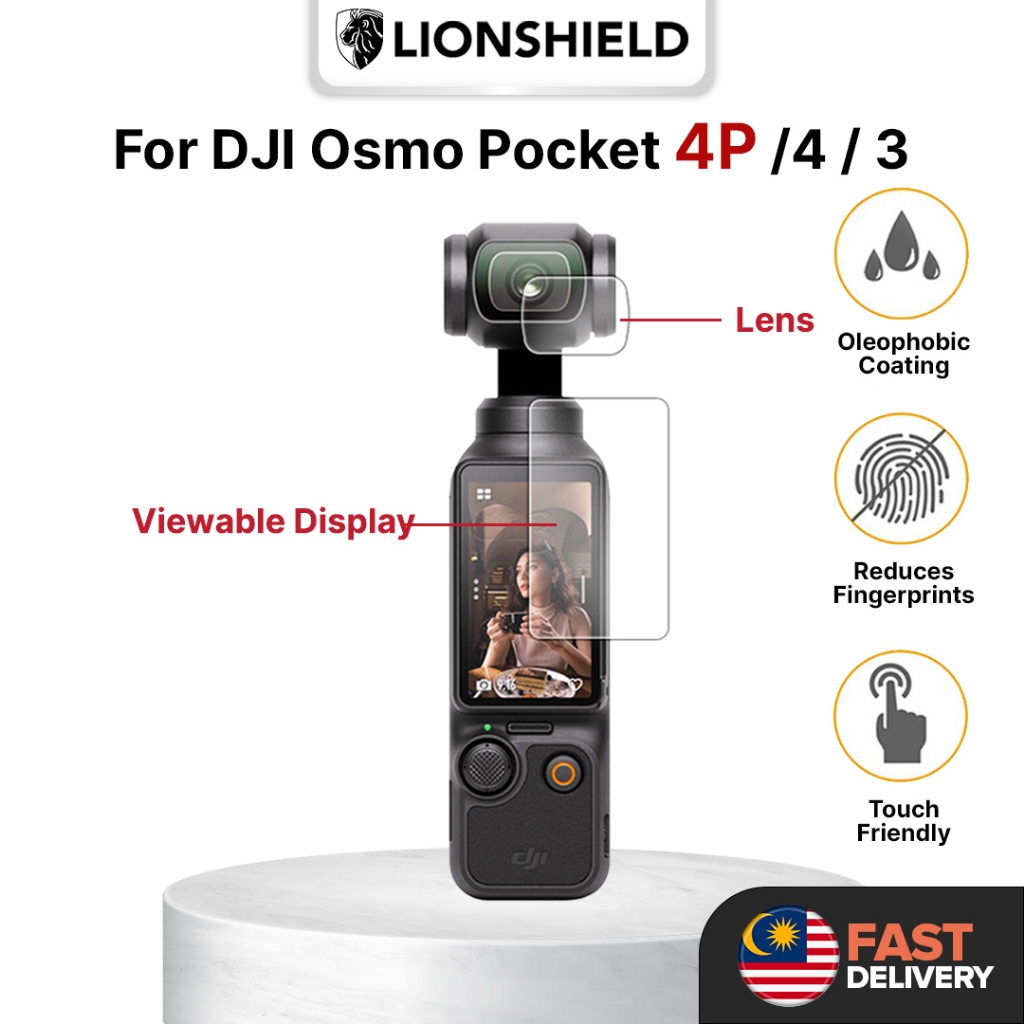 (MY) LionShield Osmo Pocket 4P 4 Pro / 4 / 3 Tempered Glass Screen Protector for Display View and Camera Lens
