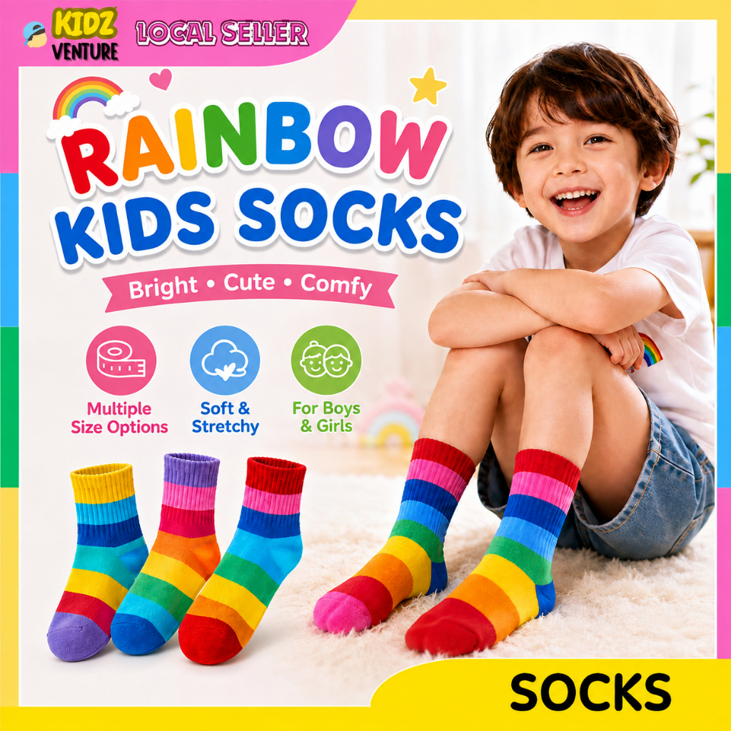Rainbow Kids Socks Colourful Striped Children Socks Boys Girls Casual School Socks Multiple Size Options