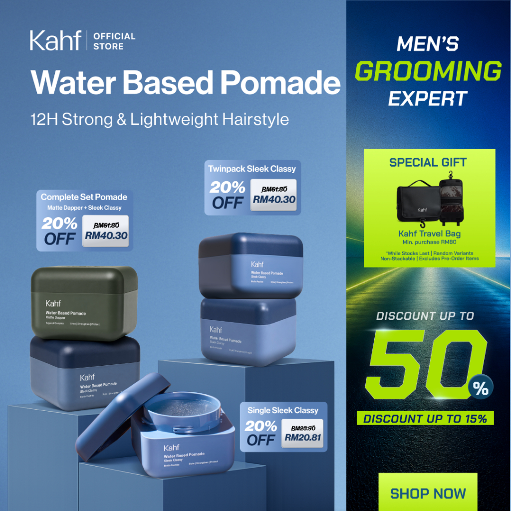 Kahf Water Based Pomade -12h Strong Hair Styling Product - Easy Wash Easy Application