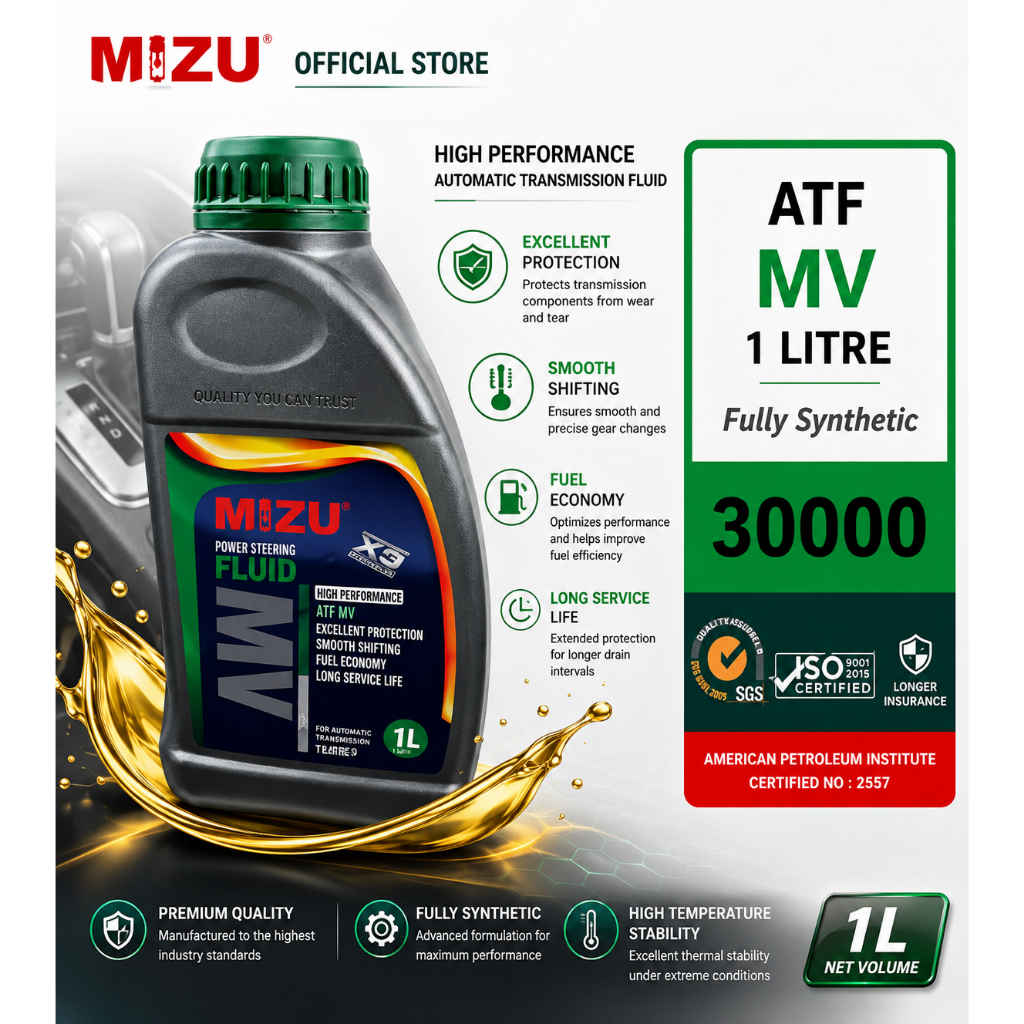 Mizu (NEW) ATF MV auto transmission fluid Fully Synthetic all car Insurance ISO 9001 Perodua Proton Mazda toyota (1L)
