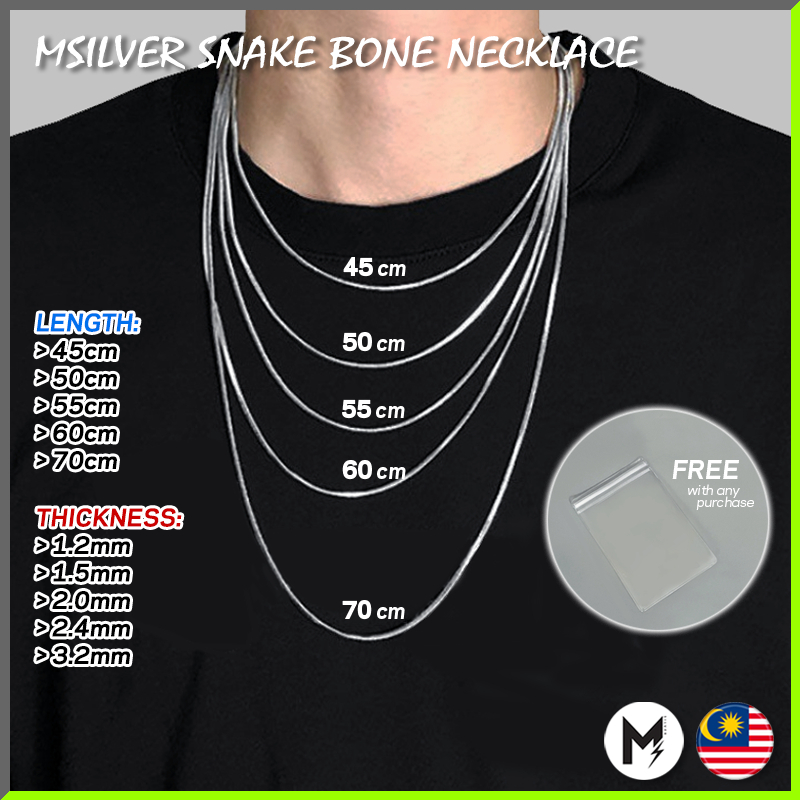 M.Silver Official Snake Bone Stainless Steel Chain Men Necklace Rantai Leher Lelaki Anti Karat Kalung