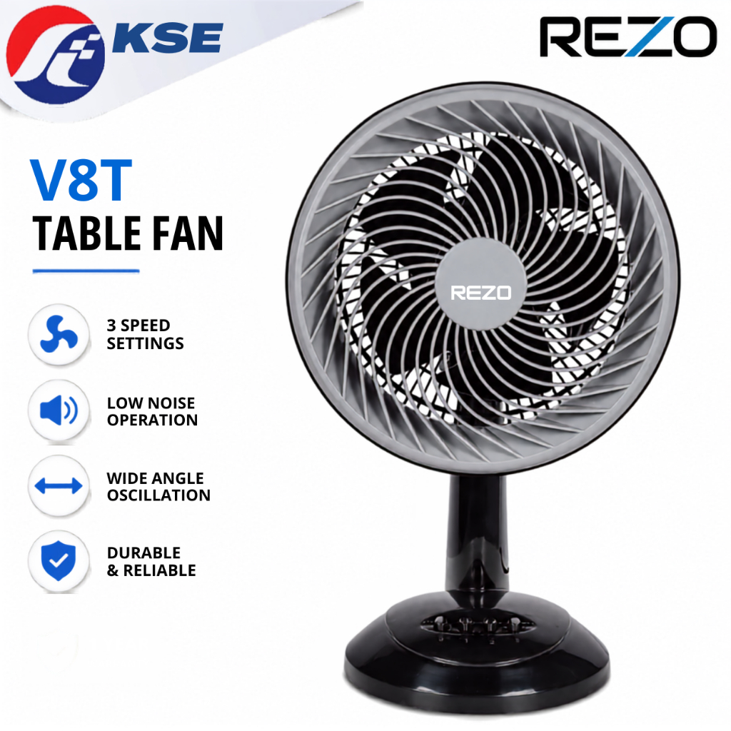 REZO V8T Table Fan Kipas Meja 3 Speed Low Noise Powerful Airflow Portable Desk Fan