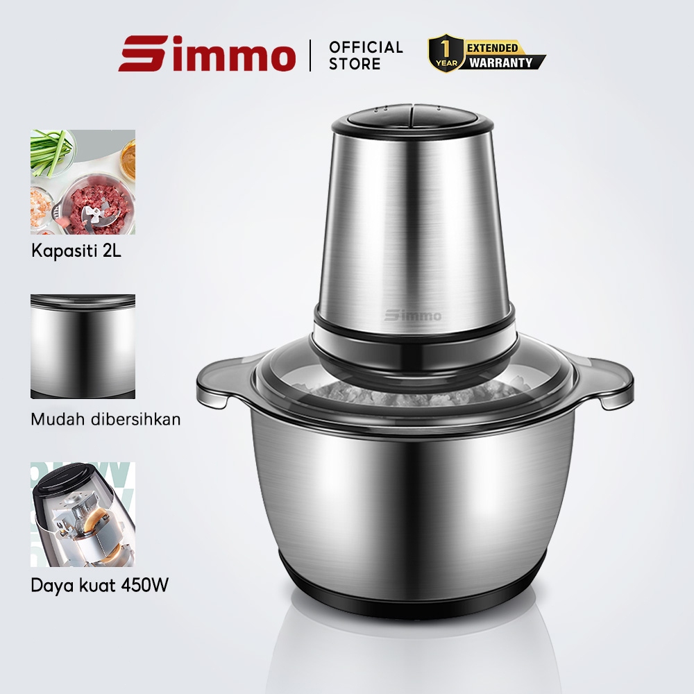 Simmo Chopper Blender Food Processor Meat Grinder Pencincang Bawang Daging Mesin Mixer 4 Cutting Blades (450W/2L)