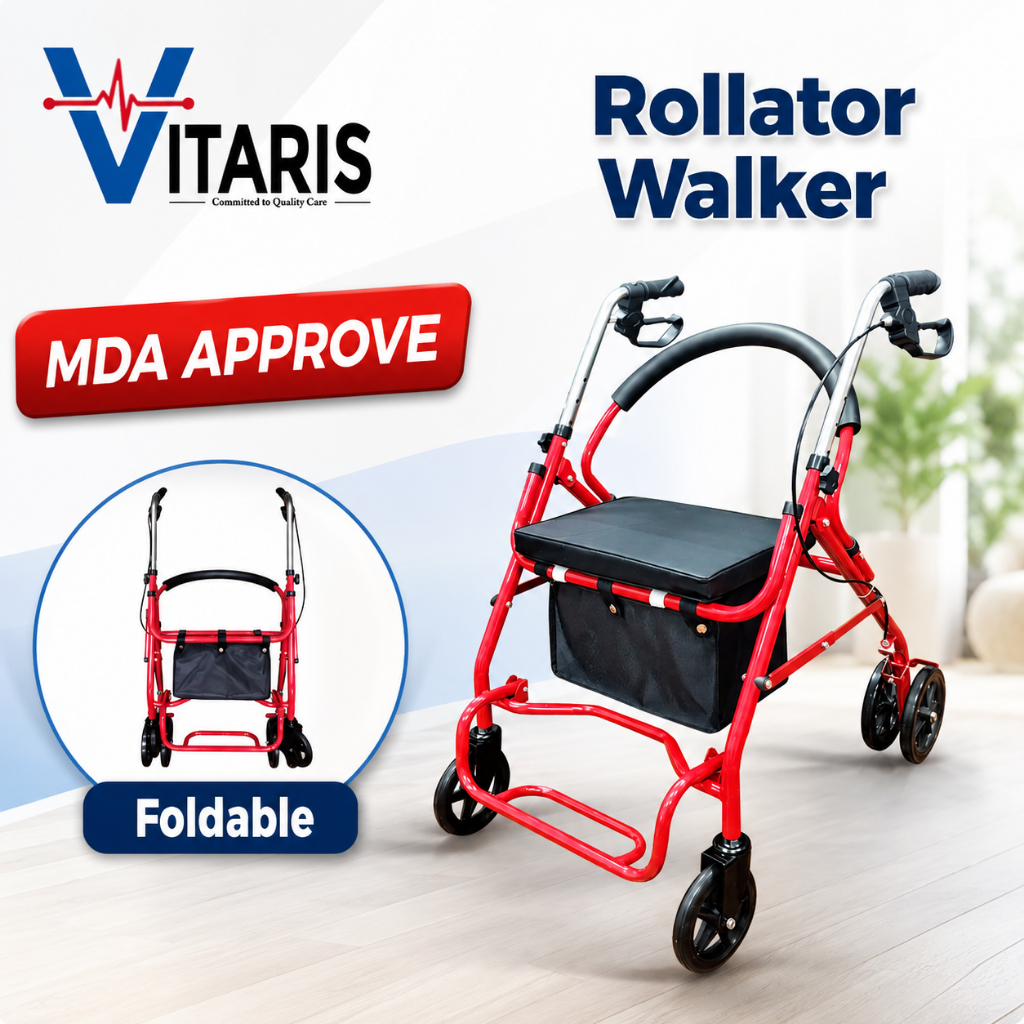 [Same-Day Delivery] Rollator Walker with Seat & Storage Bag - 4 Wheels Tongkat Roda Kaki Empat