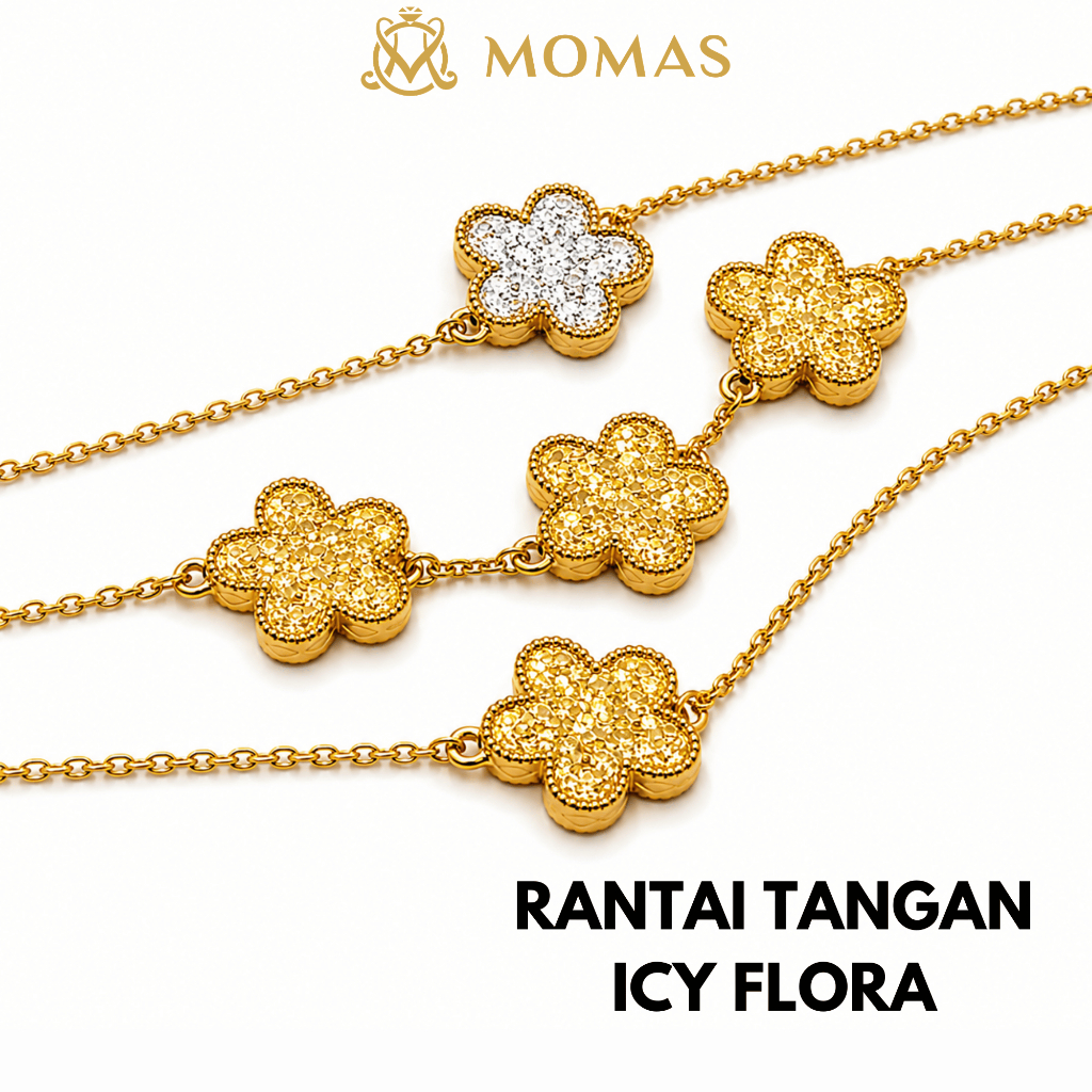 MOMAS RANTAI TANGAN ICY FLORA 5D Emas 916 Tulen Rantai Tangan Bunga Emas 916 Rantai Tangan Emas 916 Tulen Emas 916