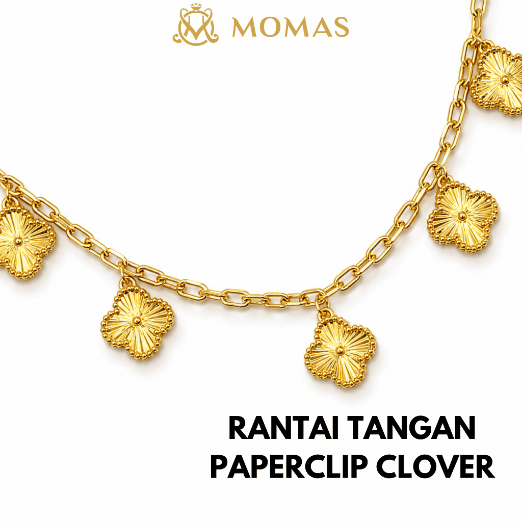 MOMAS RANTAI TANGAN PAPERCLIP FLOWER 5D Emas 916 Tulen Rantai Tangan Bunga 916 Rantai Tangan Emas 916 Tulen Emas 916