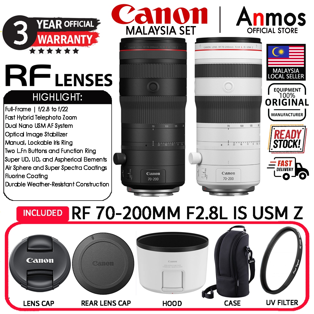 CANON RF 70-200MM F/2.8 L IS USM Z LENS WHITE/BLACK ( CANON MALAYSIA 3 YEARS WARRANTY )