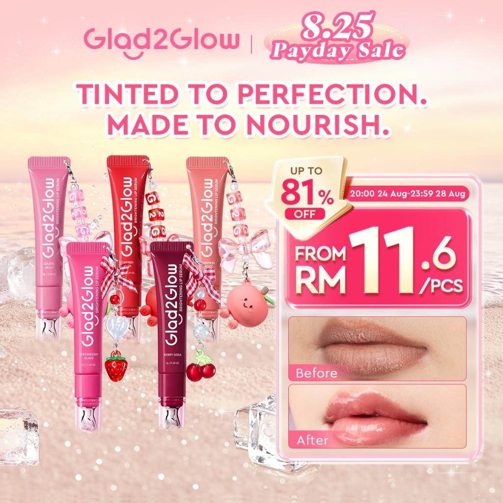 Glad2Glow 3IN1 Brightening Lip Serum Contains VC VE lip balm lipgloss lipstick lipmatte liptint makeup