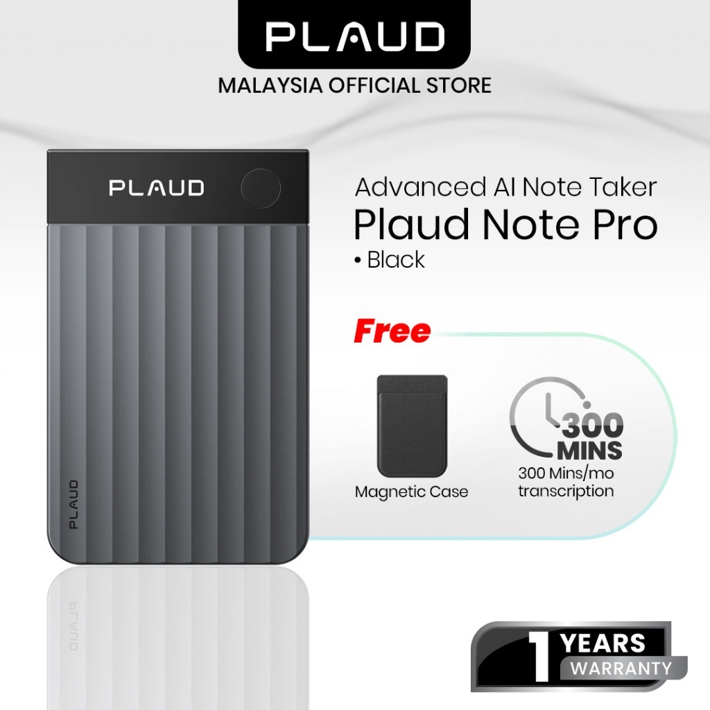 Plaud Note Pro AI Voice Recorder with InstantView Display | Transcribe & Summarize with AI Technology - Black