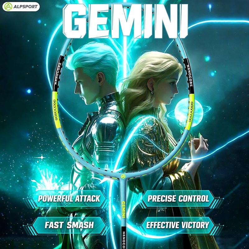 ALPSPORT Gemini SZZ 2Pcs+Bag Free Shuttlecock 4U  G5 Badminton Racket Original Design Carbon Green Raketa ALP Gemini SZZ