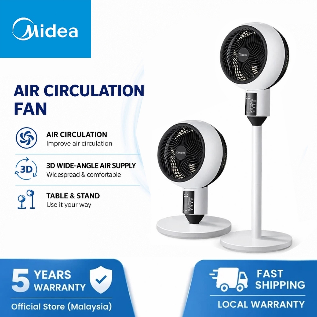 Midea Air Circulation Fan 3D Wide Angle 2 in 1 Table and Standing Fan Kipas Meja Kipas Berdiri【5 Years Warranty】