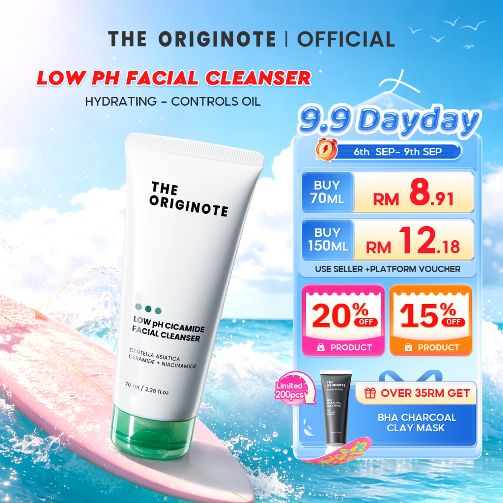 The Originote Low pH Cleanser Cicamide Hydrating Facial pencuci muka Oil Control 70ml/150ml Gentle Cleansing Pembersih