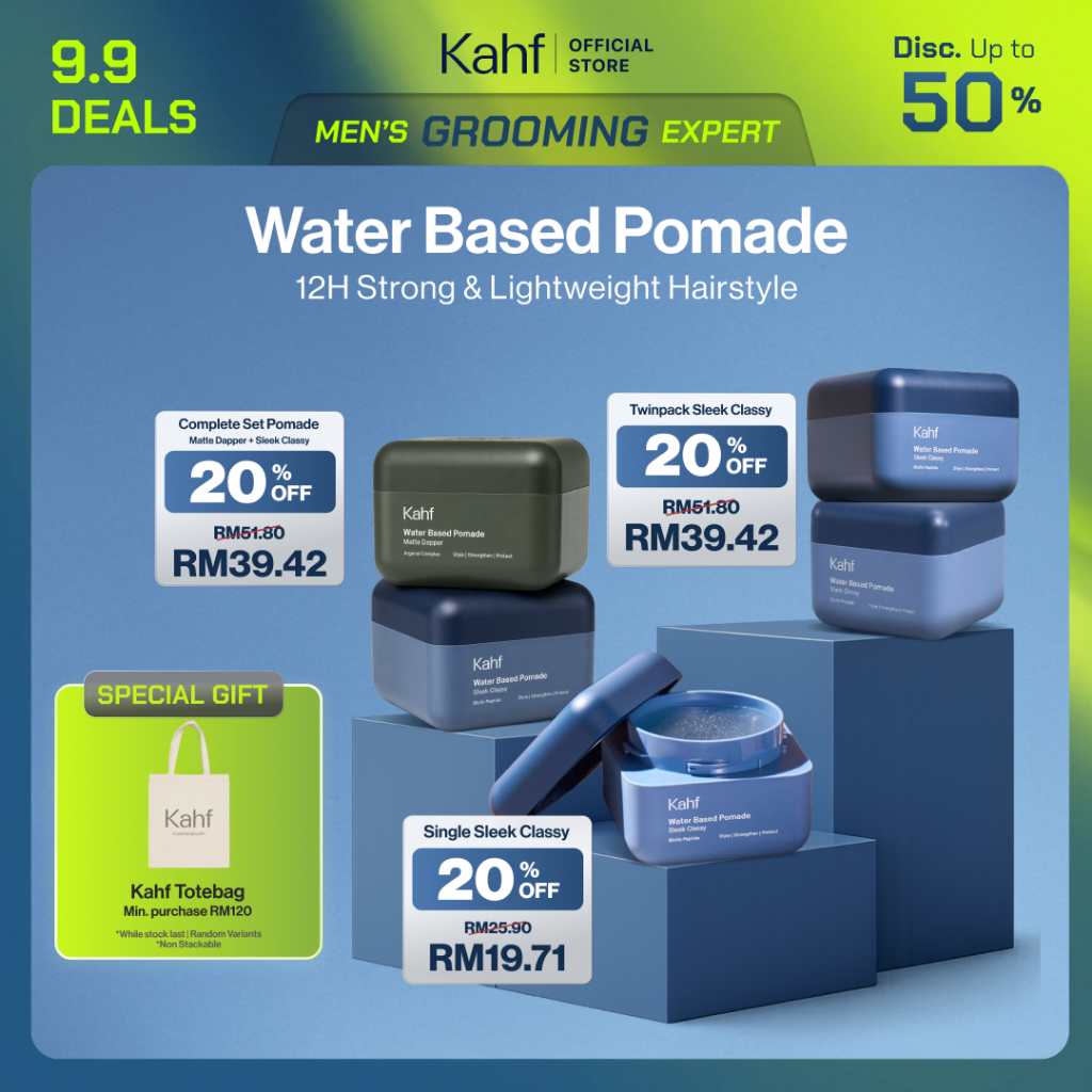 Kahf Water Based Pomade -12h Strong Hair Styling Product - Easy Wash Easy Application