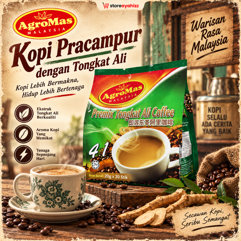 Kopi Pracampur Dengan Tongkat Ali Agromas 20gram x 20pek / Kopi Beraroma Dengan Ekstrak Tongkat Ali