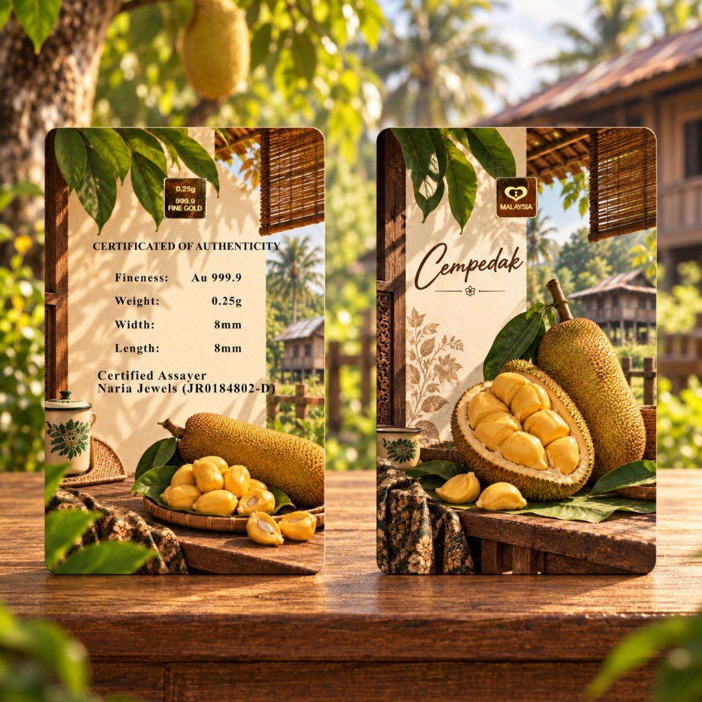 Naria 999.9/24K Gold Bar 0.25gm Cempedak Design Emas Tulen 24K Malaysia Fruit Series Gold Investment Pelaburan Emas MY
