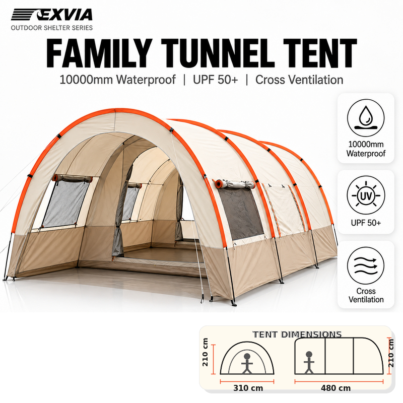 Khemah Camping Waterproof Family Tent Khemah Unta Besar Outdoor Camping Tent 4-18 Person Large Tunnel Tent Camping
