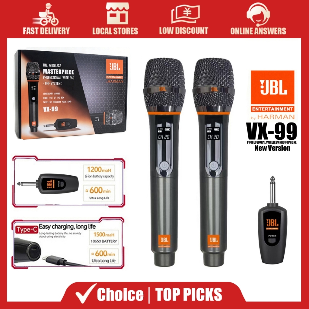 VX‑99 Wireless Microphone Rechargeable UHF Handheld Mic 6.5mm,for Compatible with JBL PartyBox Karaoke & Stage