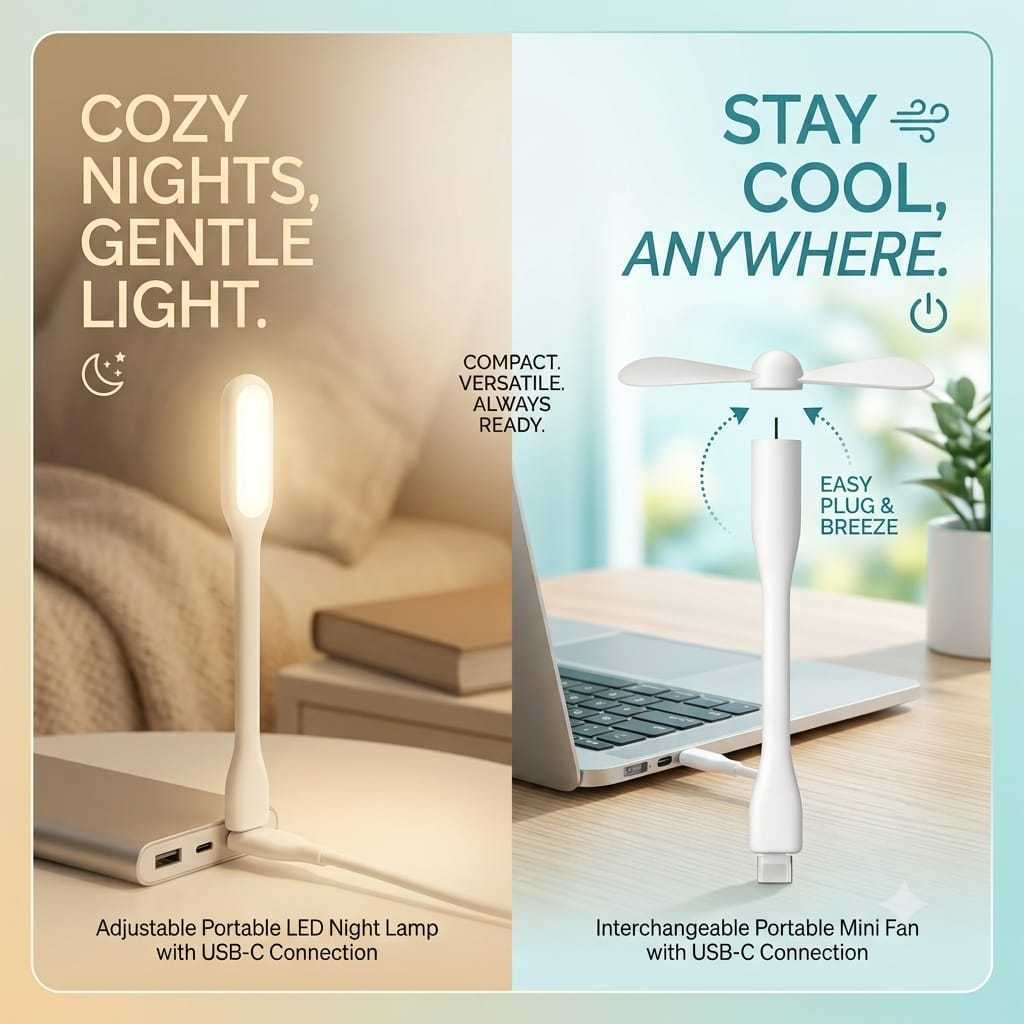 Portable Cooling Fan & Night Lamp / USB Plug-in Mini Fan / Kipas Mini USB / Lampu LED / 便携USB 迷你风扇 / USB LED灯