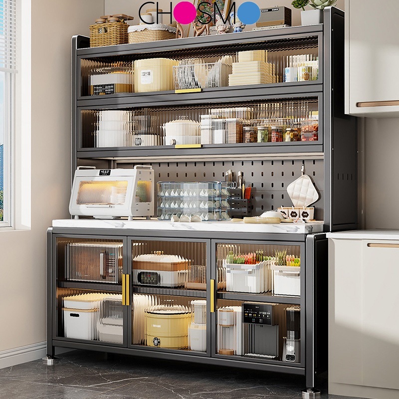 Rak Dapur Steel Storage Rak Kitchen Organizer Living Room Rack Kitchen Multifunction Cabinet Microwave Oven Rak