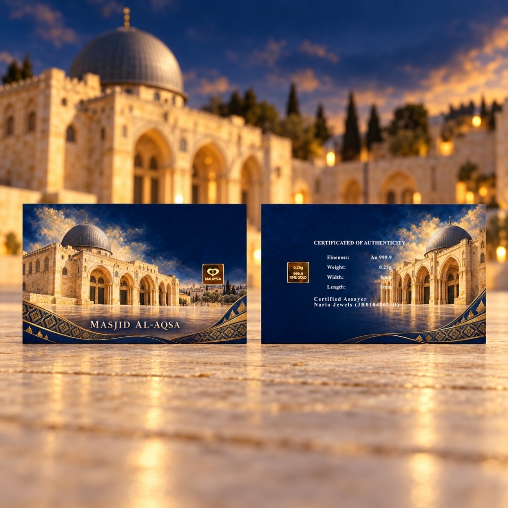 Naria 999.9/24K Gold Bar 0.25gm Masjid Al-Aqsa Design Emas Tulen Gold Investment Pelaburan Emas Hadiah Islamik Muslim