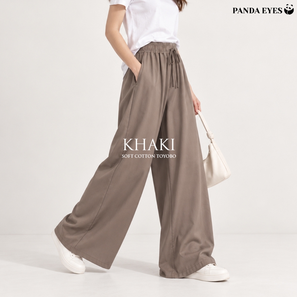 PANDAEYES SUHAILA PANTS Seluar Wanita Pinggang Getah Wide Leg Palazzo Flowy Loose Labuh High Waist Muslimah Casual 0933