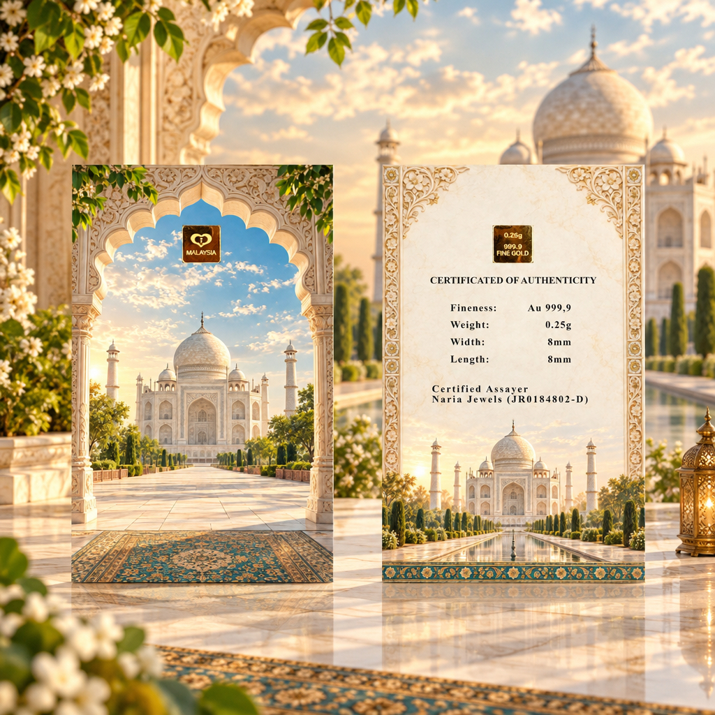 Naria 999.9/24K Gold Bar 0.25gm Taj Mahal World Wonder Landmark Design Gold Investment Pelaburan Emas Emas Tulen 999.9 R