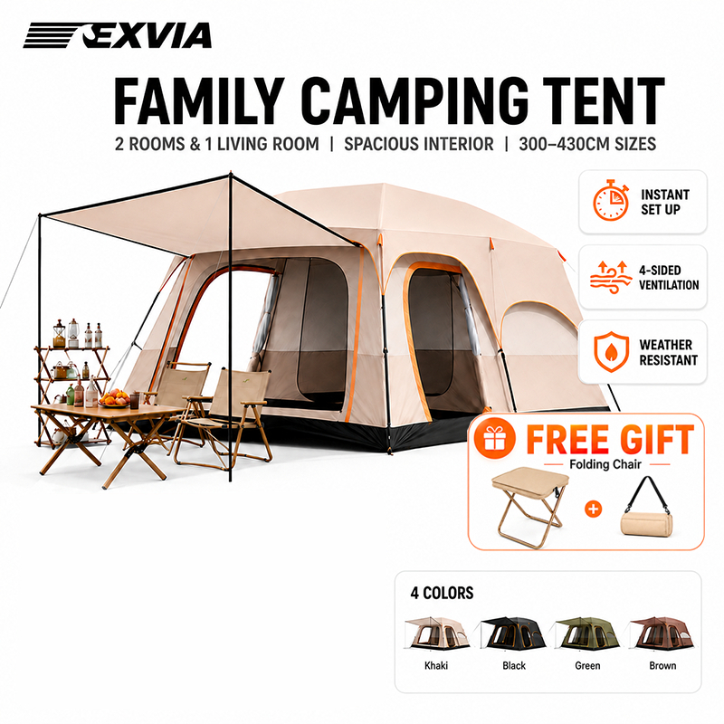💥Limited Deals💥Khemah Unta Large Camping Tent Waterproof Family Tent Double Layers Big Tent 2 rooms Hiking Camel Tent